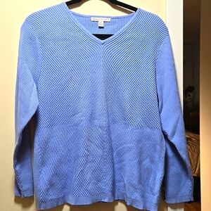 JM Collection Size XL Petite Blue Knit Longsleeve Top